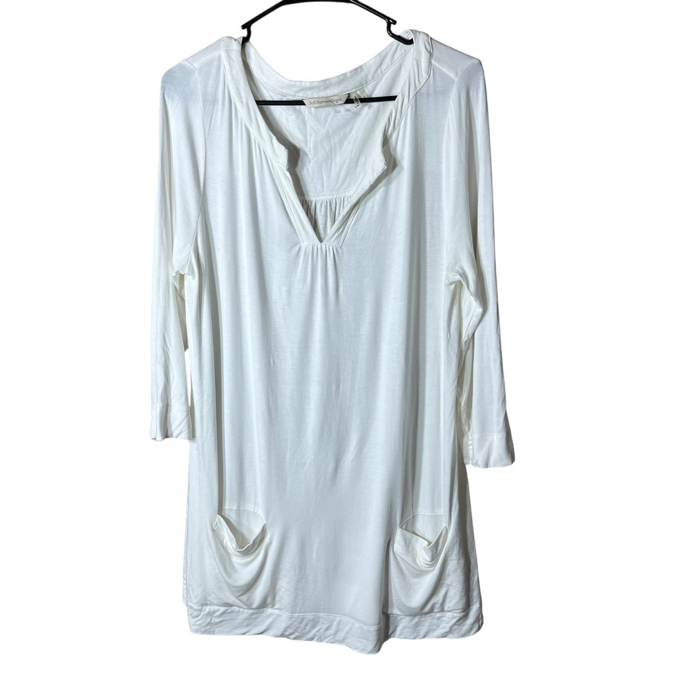 Soft Surroundings White‎ Tunic Top 3/4 Sleeve Pockets Casual